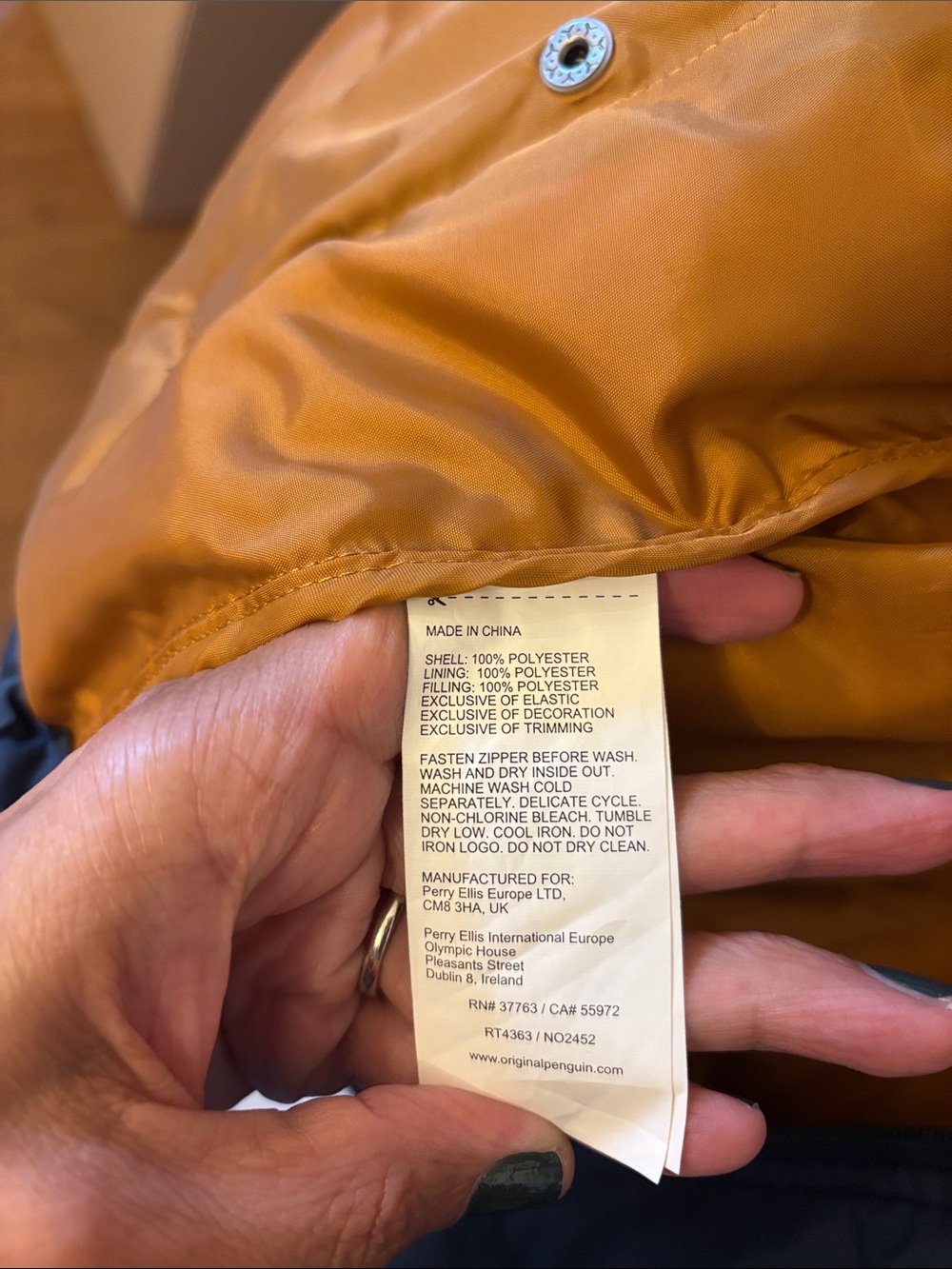 Original Penguin Navy, Mustard & Cream Colorblock Puffer Vest - Picture 5 of 6
